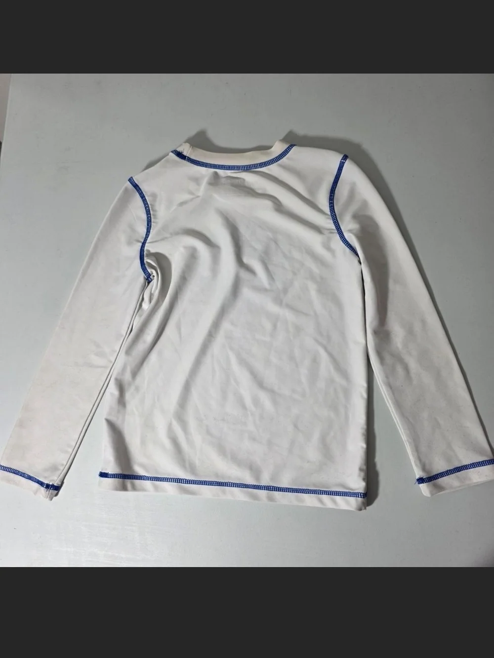 Logo Long-Sleeve Kids Tee in White with Blue Trim